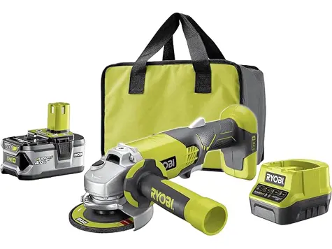 Ryobi Pack Amoladora Inalámbrica + Batería 4.0A + Cargador + Bolsa Transporte.