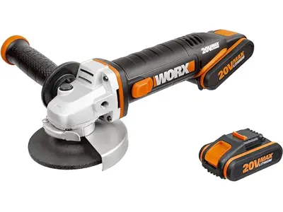 WORX Amoladora angular inalámbrica WX800 18V (20V máx.) 115mm, 2 baterías 2.0 Ah, negro.